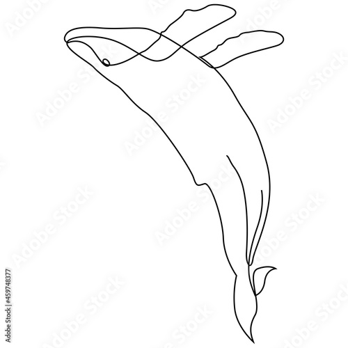 One line whale design silhouette. Hand drawn minimalism style vector illustration. Jumping whale
