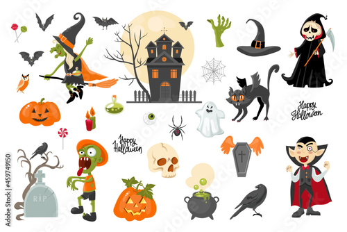 Halloween clipart collection, cartoon style. Vector stock illustration. Isolated on a white background.