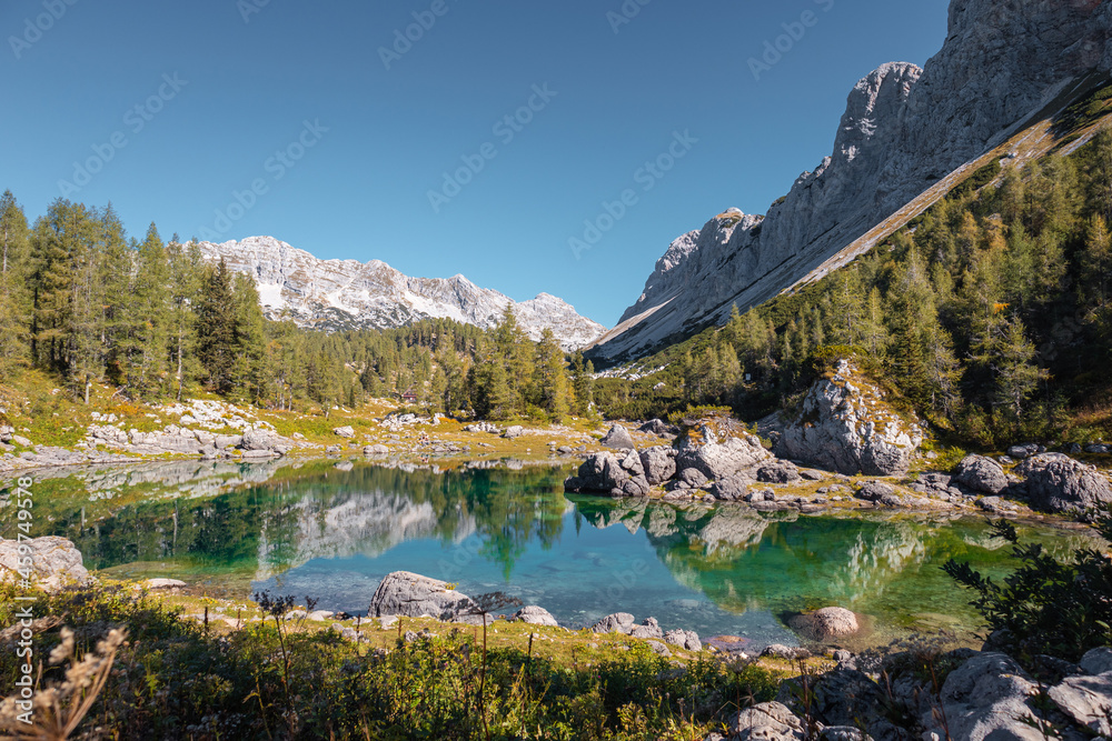Double lake in the Seven lakes valley in Triglav national park.