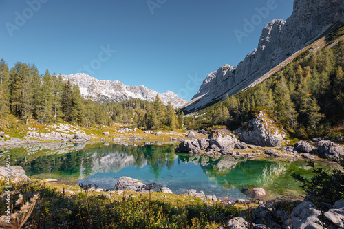 Double lake in the Seven lakes valley in Triglav national park.