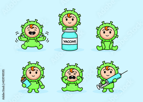 Set of cute baby in Covid-19 virus costume