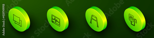Set Isometric line Pillow, Monitor with cardiogram, Walker and IV bag icon. Vector