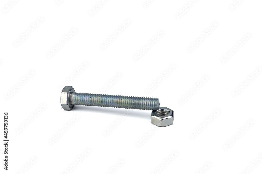 Iron bolt and nut isolated on white background Iron bolt and nut isolated on white background