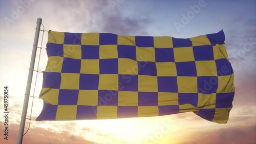 Surrey flag, England, waving in the wind, sky and sun background photo