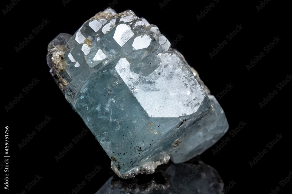 Macro mineral stone Aquamarine on a black background Macro mineral stone Aquamarine on a black background