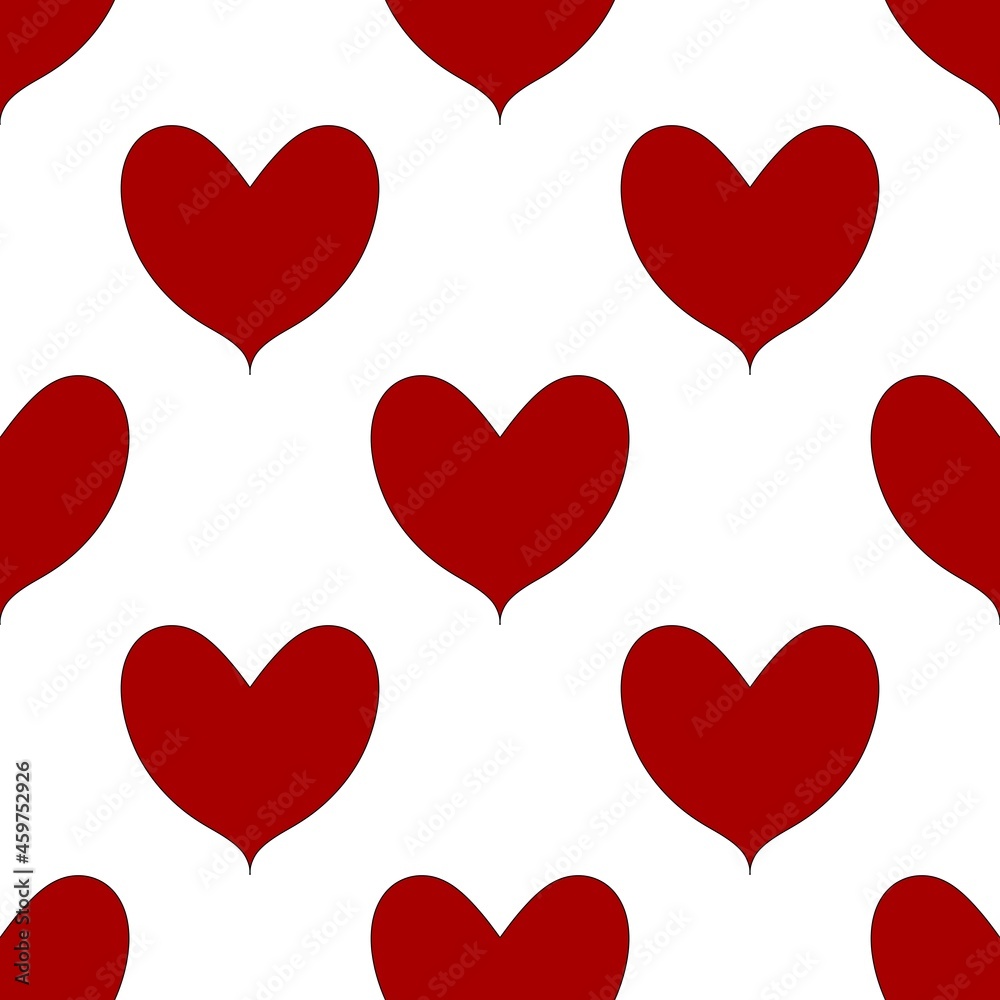 Seamless pattern of red hearts on white background. Seamless pattern for fashion, cloth, wrapping paper, cover skin. Pattern for valentine day.