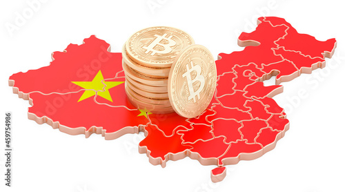 Canvas Print Bitcoin crypto currency in China, 3D rendering