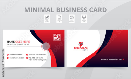 Double sided landscape creative business card layout print templates. Modern clean personal use visiting cards or name cards horizontal design.
