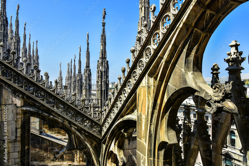 beautiful details of the roof of the cathedral of Milan, Italy 