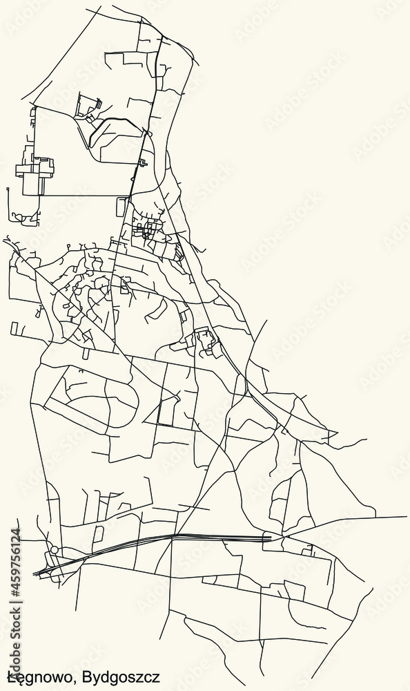 Fototapeta premium Detailed navigation urban street roads map on vintage beige background of the quarter Łęgnowo district of the Polish regional capital city of Bydgoszcz, Poland