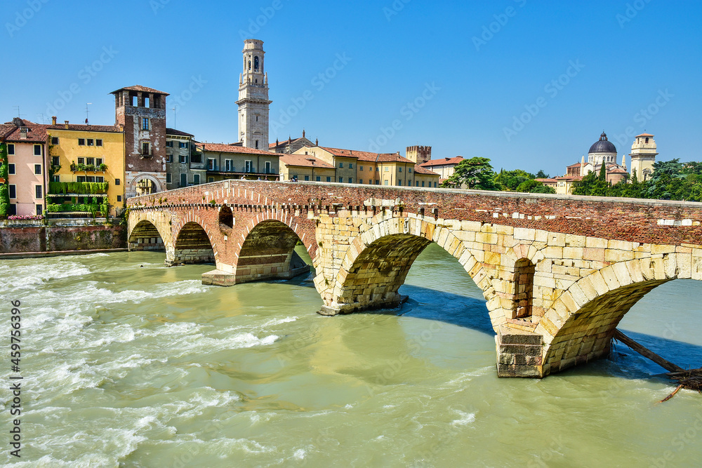 bridge over the river, beautiful view of Verona, Italy