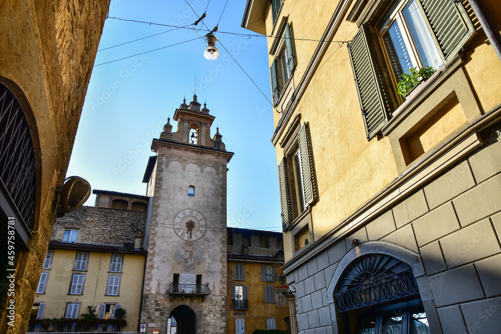 Upper town (Citta Alta) of Bergamo in Italy, beautiful architecture 