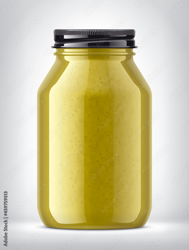 Glass Jar with Mustard on Background. Glass Jar with Mustard on Background.