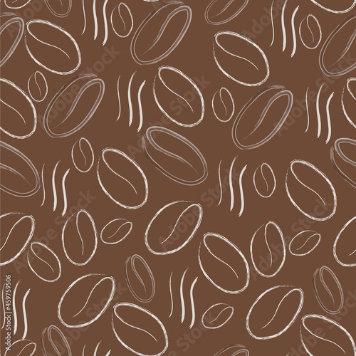simple pattern with coffee beans in brown color  aromatic coffee on brown trendy background