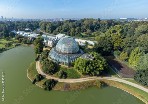 Aerial shot of the Royal Greenhouses in Laeken, Brussels, Belgium