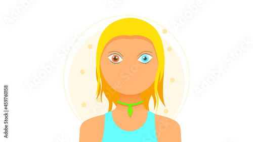 Flat Girl Woman Character With Different Colors Eyes Disease Heterochromia Concept Vector Design Style Necklace