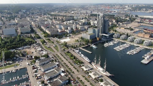 Flying over Gdynia city at the Baltic Sea in Poland, Europe photo
