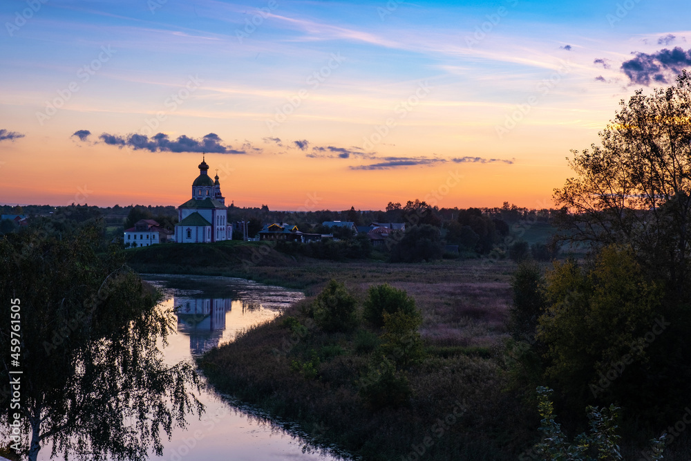 Beautiful evening landscape in the ancient Russian city of Suzdal.