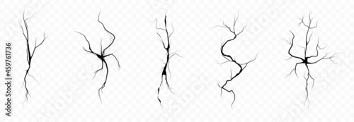 Damage and cracks vector set isolated on transparent background. Grunge cracks set. Impact damage, earthquake, destruction effect, drought view from above. Vector realistic set of fissure in ground