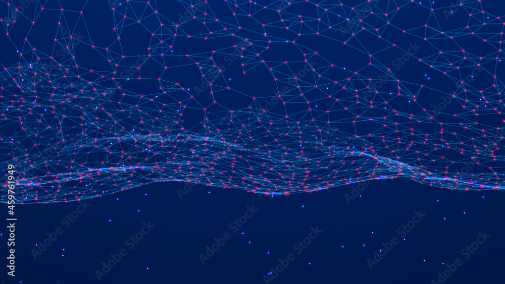 Obraz premium Beautiful curved wave on a dark background. Digital technology background. Concept of network. 3D