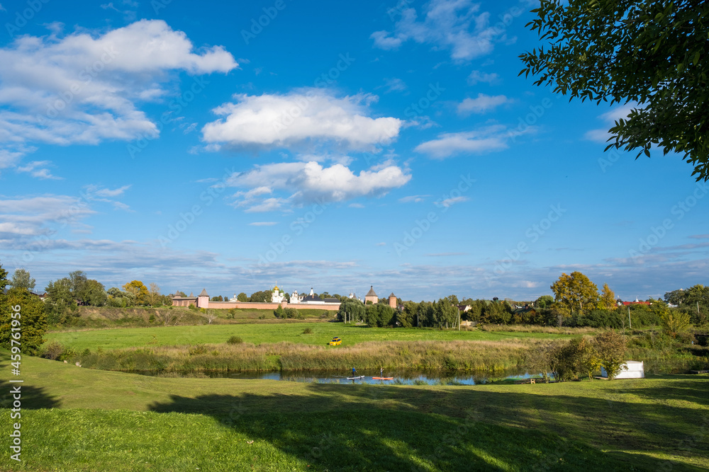View of the Spaso-Evfimiev Monastery from the Kamenka River in the ancient city of Suzdal.