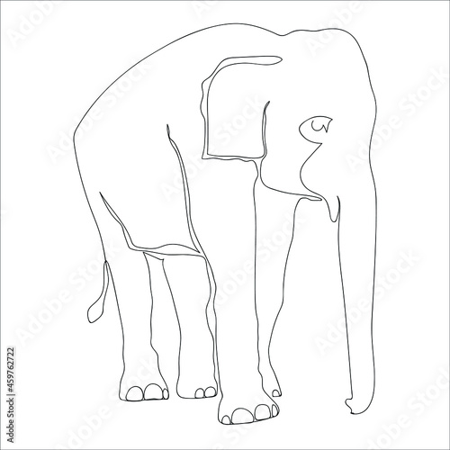 Continuous one line drawing of elephant, Vector illustration line art.