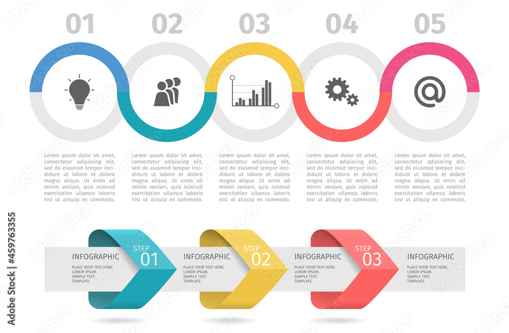 Infographic process business chart and arrows with step up options ...