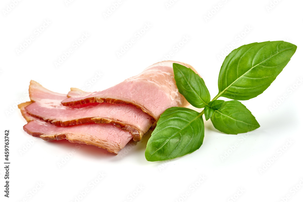 Slices of smoked loin, isolated on white background. Slices of smoked loin, isolated on white background.