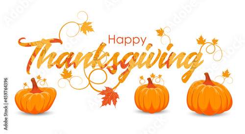 Happy thanksgiving day banner with orange pumpkins