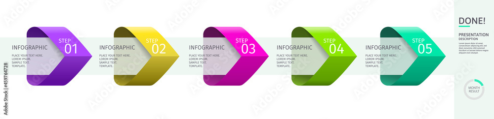 Infographic arrows with 5 step up options and elements. Vector template ...