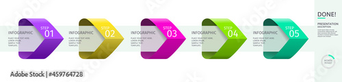 Infographic arrows with 5 step up options and elements. Vector template in flat design style