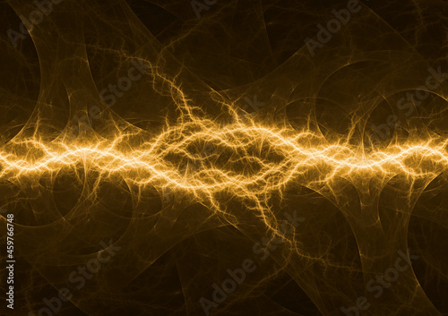 Hot golden yellow lightning, abstract electrical background