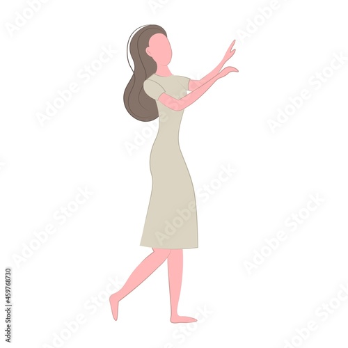 Girl stands with hands up. One woman. Dancing girl