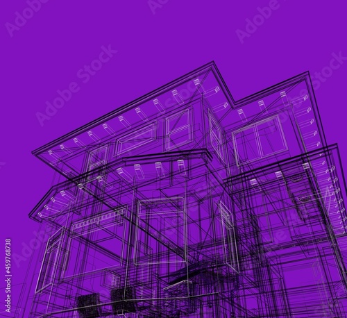 Modern architecture building house sketch. 3d render