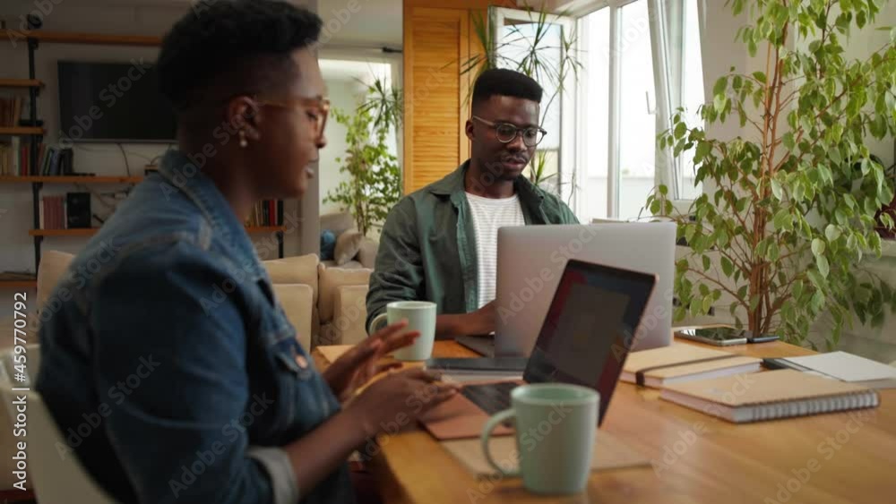 Two black people working from home and using computers