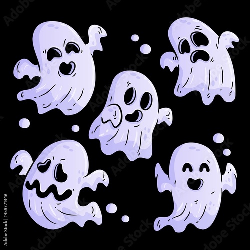 hand drawn halloween ghost collection vector design illustration
