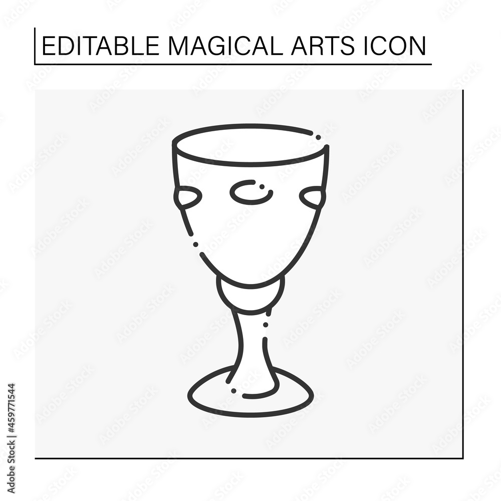 Chalice line icon. Wine cup. Cup for making sacrifices. Magical arts concept. Isolated vector illustration. Editable stroke Chalice line icon. Wine cup. Cup for making sacrifices. Magical arts concept. Isolated vector illustration. Editable stroke