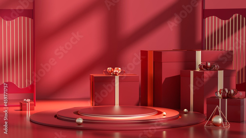3D rendering creative picture of Chinese style product exhibition platform