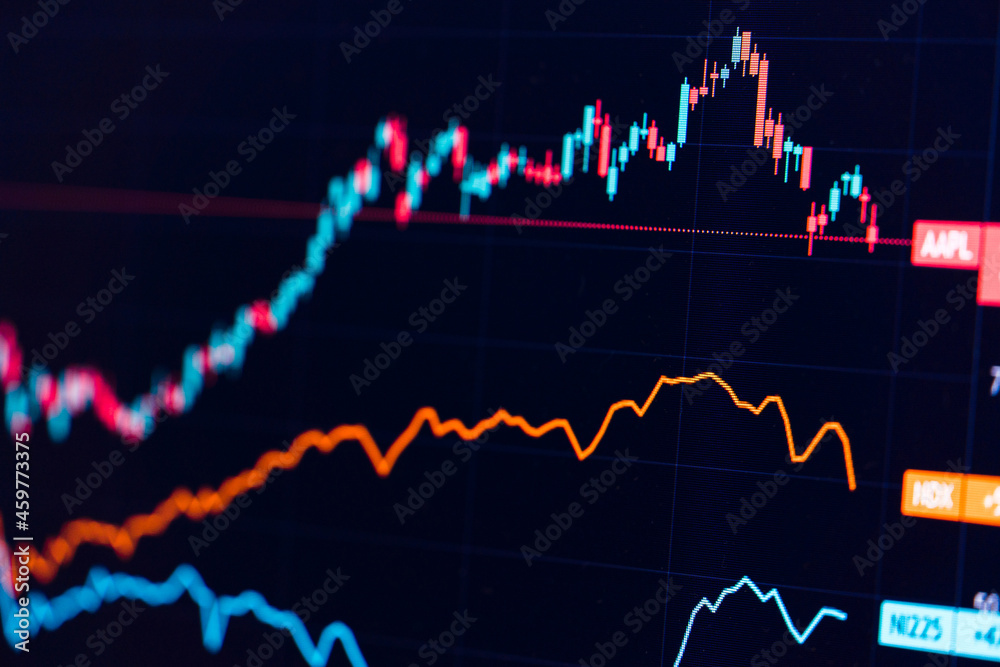 Naklejka premium Financial stock market graph. Stock Exchange. Selective focus.