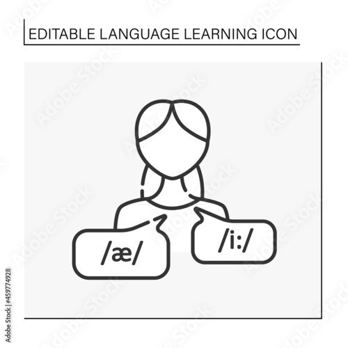  Pronunciation line icon. Studying correct pronunciation from native speakers. Language learning concept. Isolated vector illustration. Editable stroke