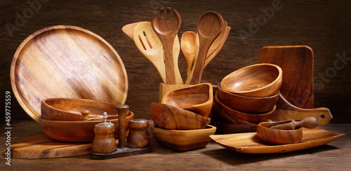 kitchen utensils on a wooden background