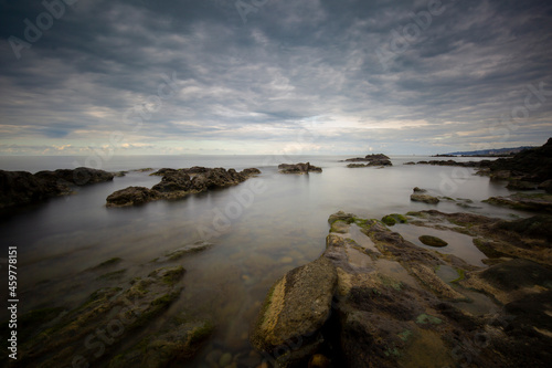 Rocks, soft sea and clouds in the sky, beautiful landscape in long exposure photography. Of, Trabzon,Turkey
