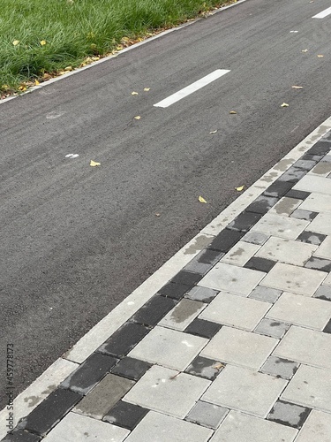 Vertical shot of cycle lane on the sidewalk