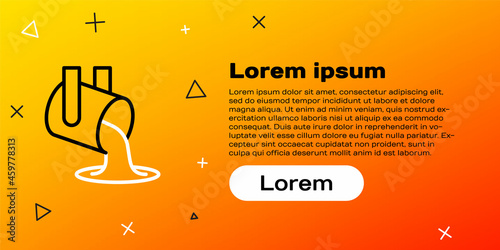 Line Molten gold being poured icon isolated on yellow background. Molten metal poured from ladle. Colorful outline concept. Vector