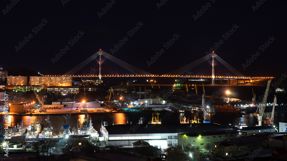 Night landscape with a view of the Russian Bridge.