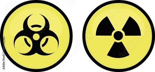 Vector illustration of radioactive and biohazard signs with yellow and black circle background