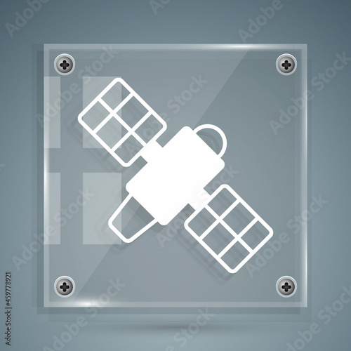 White Satellite icon isolated on grey background. Square glass panels. Vector