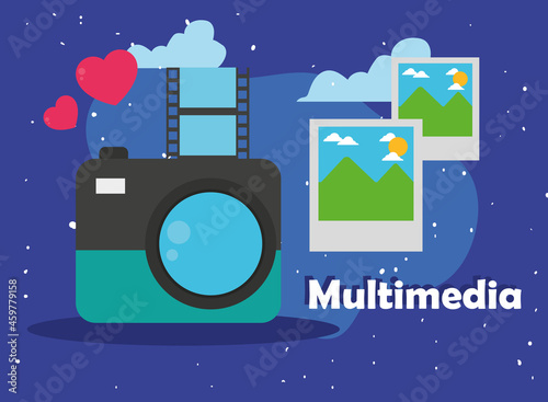 Camera with strip and pictures