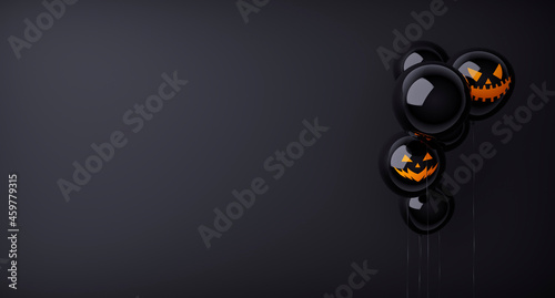 Happy Halloween black Ghost Balloons.Scary air balloons and Halloween Elements.Website spooky,Black background, balloons on the right