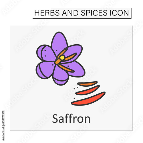 Saffron color icon. Aromatic pungent dried stigmas. Flavor foods. Herbs and spices concept. Isolated vector illustration